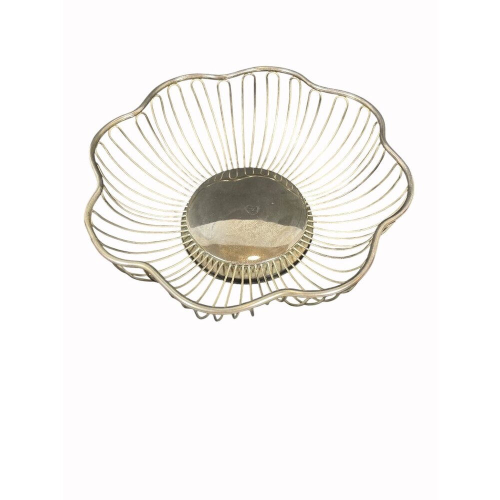 Silver Plate Wire Fruit Bread Basket Round Bowl Art MCM Retro Holiday Dinner VTG - Picture 10 of 10